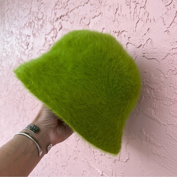 Unbranded Fuzzy Green Bucket Hat Angora Blend Soft - Picture 3 of 8